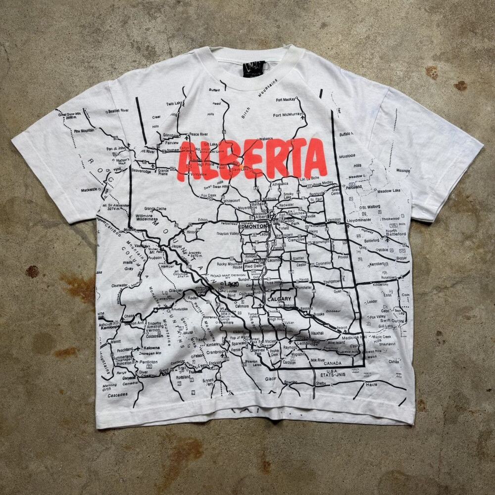 VTG 90s Alberta Canada Map Single Stitch Shirt Size XL